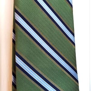 100% Silk Nautica Men's Necktie, Green with Navy and Light blue Diagonal Stripes